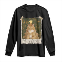 Meowy Christmas Long Sleeve Shirt Funny Cat Xmas Tree Retro Vintage Photo - Wonder Print Shop