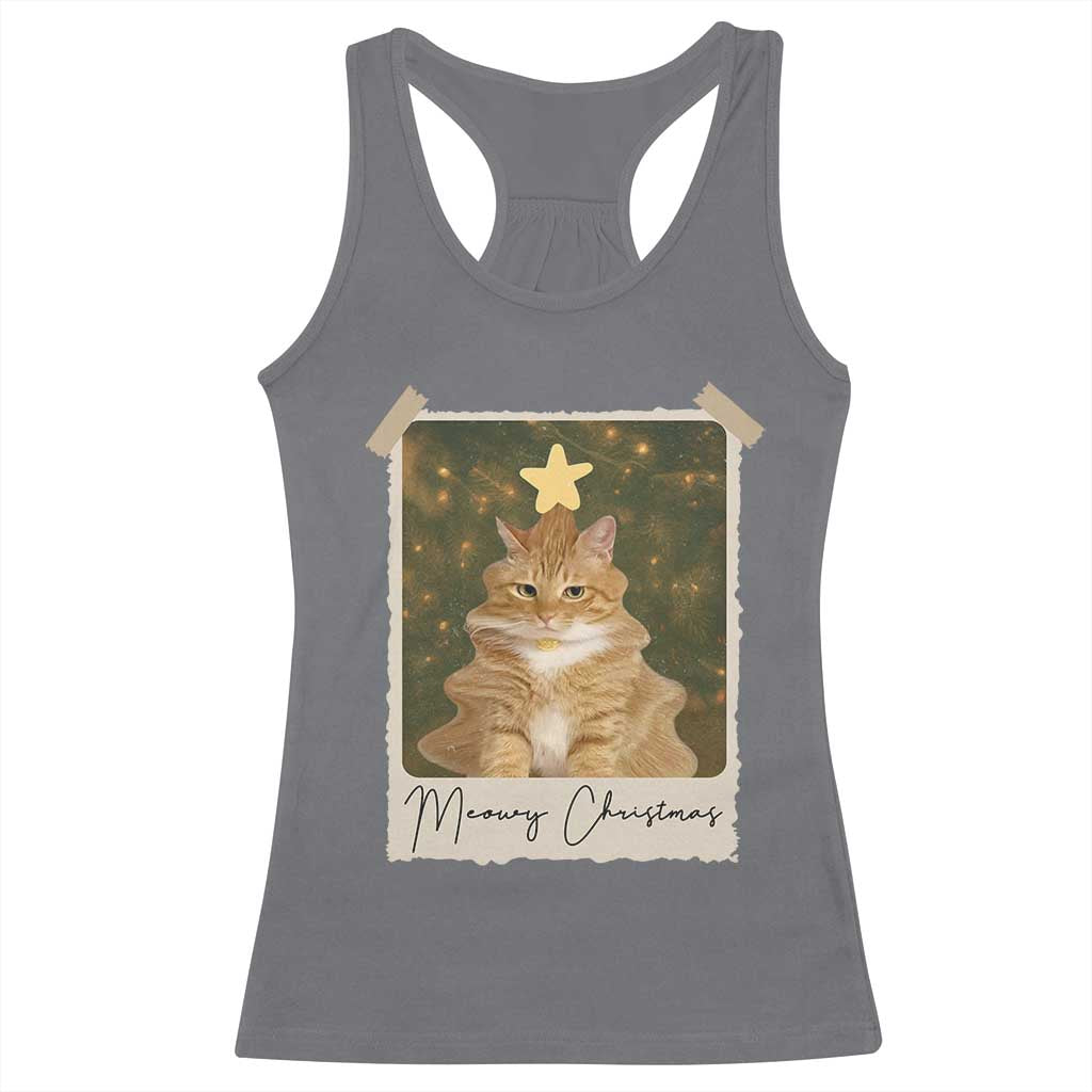 Meowy Christmas Racerback Tank Top Funny Cat Xmas Tree Retro Vintage Photo - Wonder Print Shop