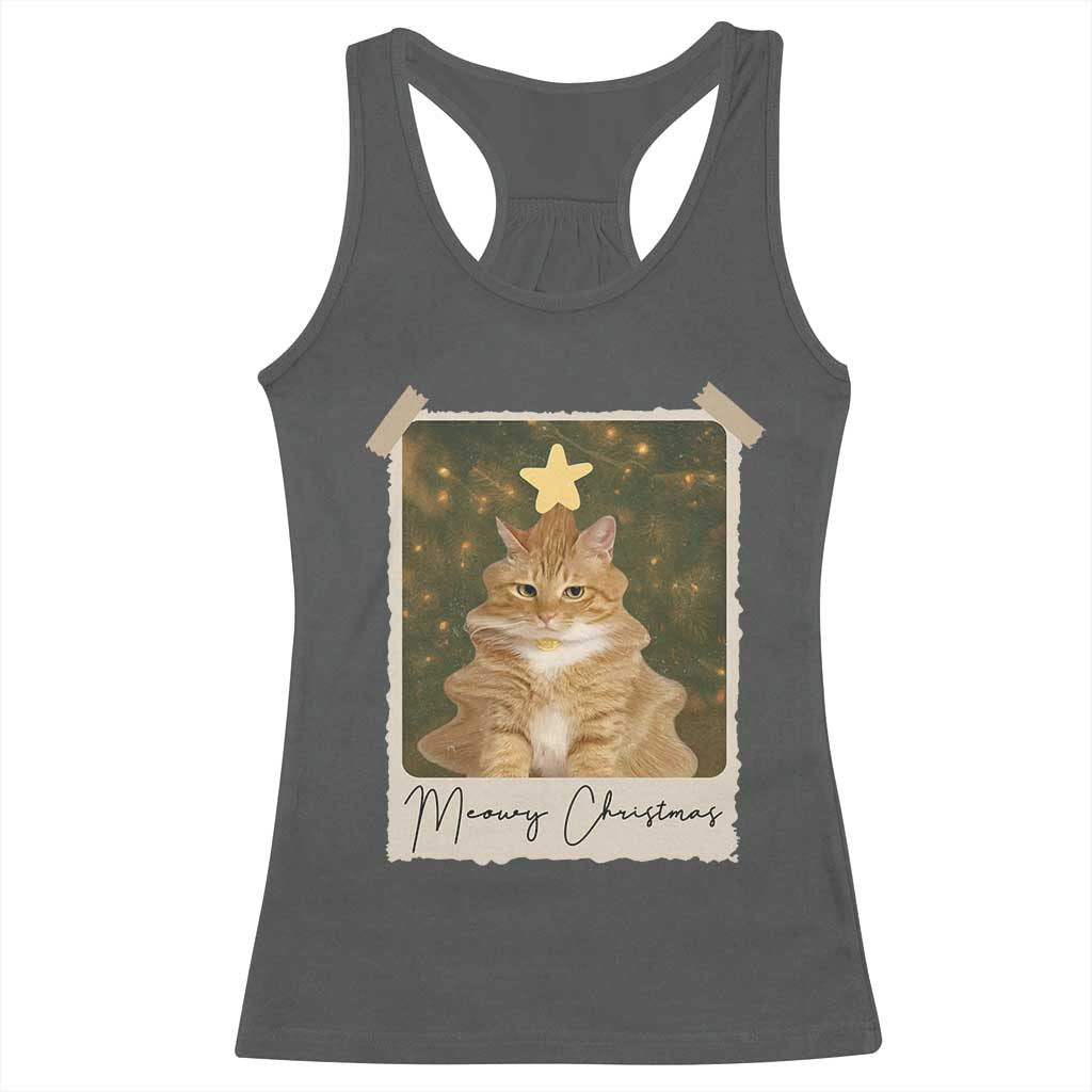 Meowy Christmas Racerback Tank Top Funny Cat Xmas Tree Retro Vintage Photo - Wonder Print Shop