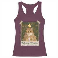 Meowy Christmas Racerback Tank Top Funny Cat Xmas Tree Retro Vintage Photo - Wonder Print Shop