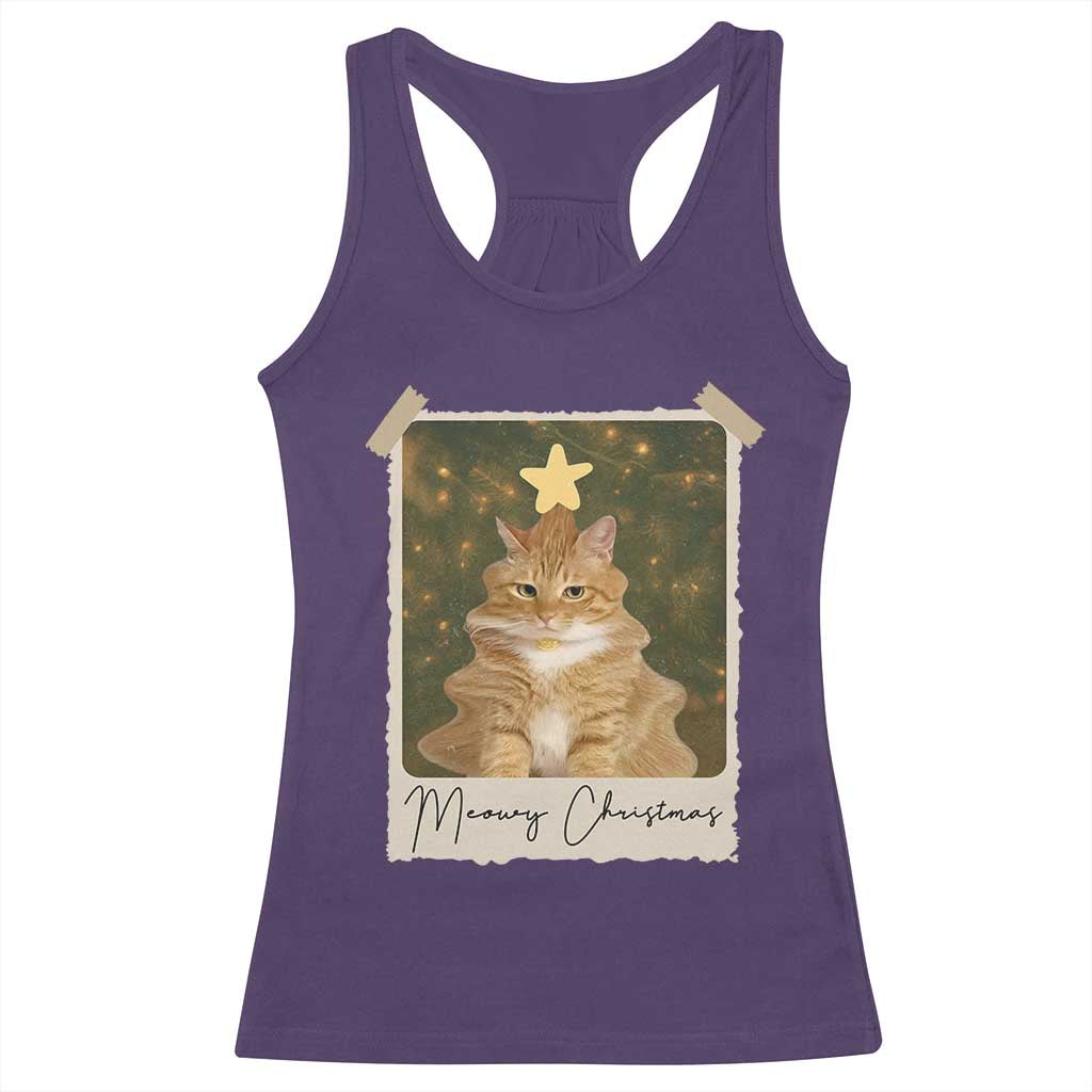 Meowy Christmas Racerback Tank Top Funny Cat Xmas Tree Retro Vintage Photo - Wonder Print Shop