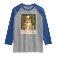 Meowy Christmas Raglan Shirt Funny Cat Xmas Tree Retro Vintage Photo - Wonder Print Shop