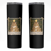 Meowy Christmas Skinny Tumbler Funny Cat Xmas Tree Retro Vintage Photo - Wonder Print Shop