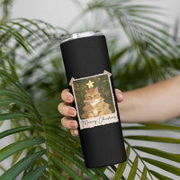 Meowy Christmas Skinny Tumbler Funny Cat Xmas Tree Retro Vintage Photo - Wonder Print Shop
