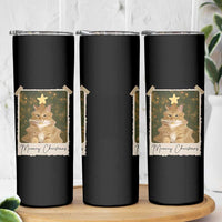 Meowy Christmas Skinny Tumbler Funny Cat Xmas Tree Retro Vintage Photo - Wonder Print Shop