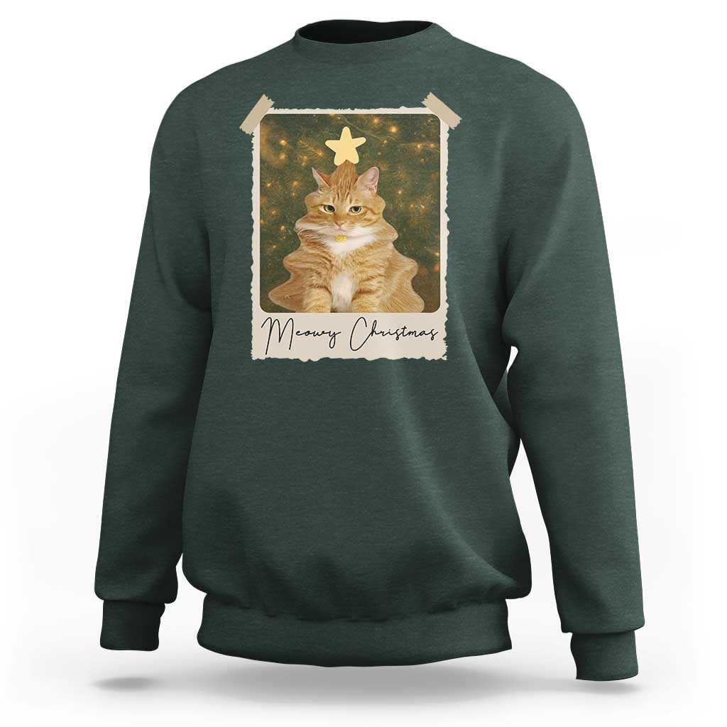 Meowy Christmas Sweatshirt Funny Cat Xmas Tree Retro Vintage Photo - Wonder Print Shop