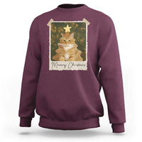 Meowy Christmas Sweatshirt Funny Cat Xmas Tree Retro Vintage Photo - Wonder Print Shop