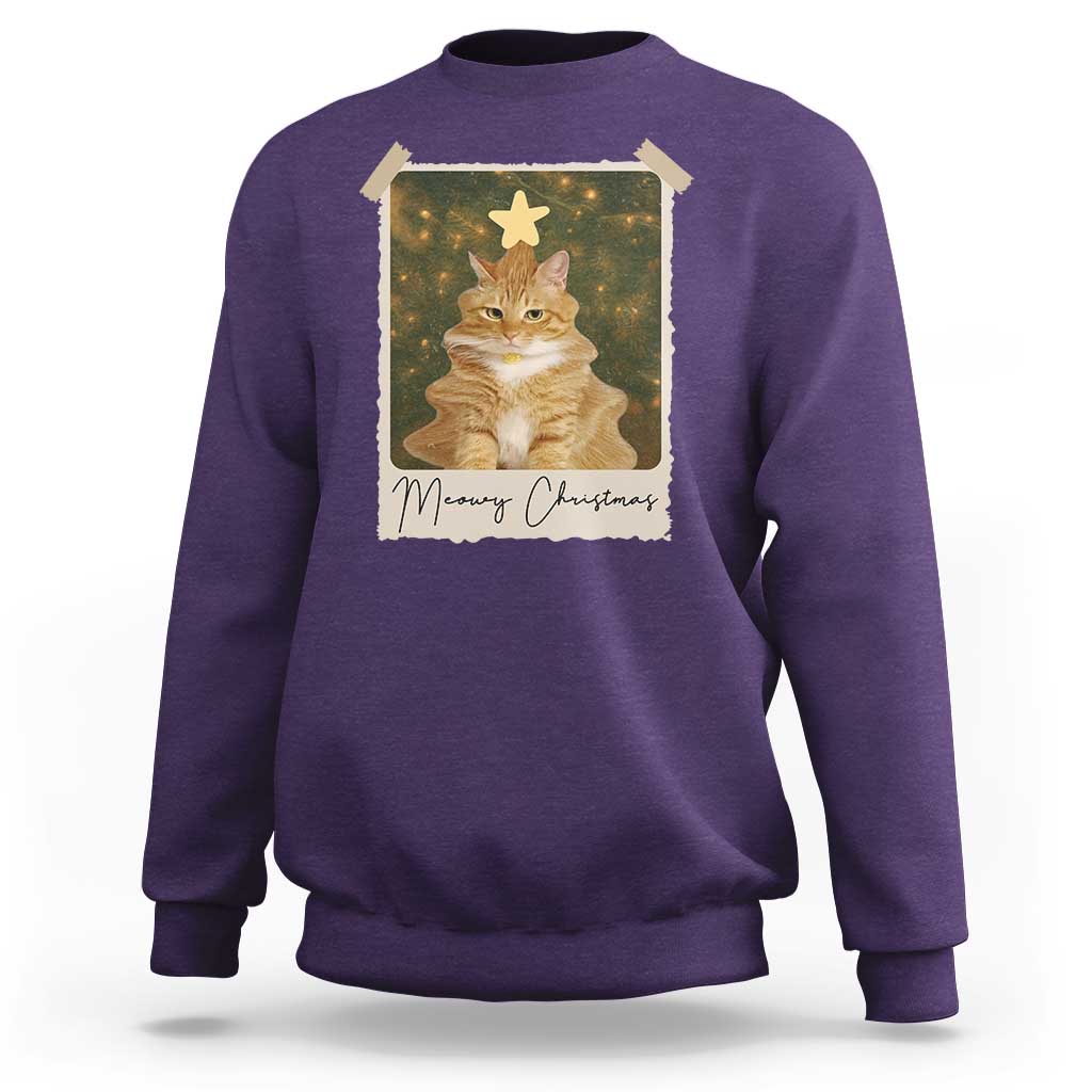 Meowy Christmas Sweatshirt Funny Cat Xmas Tree Retro Vintage Photo - Wonder Print Shop