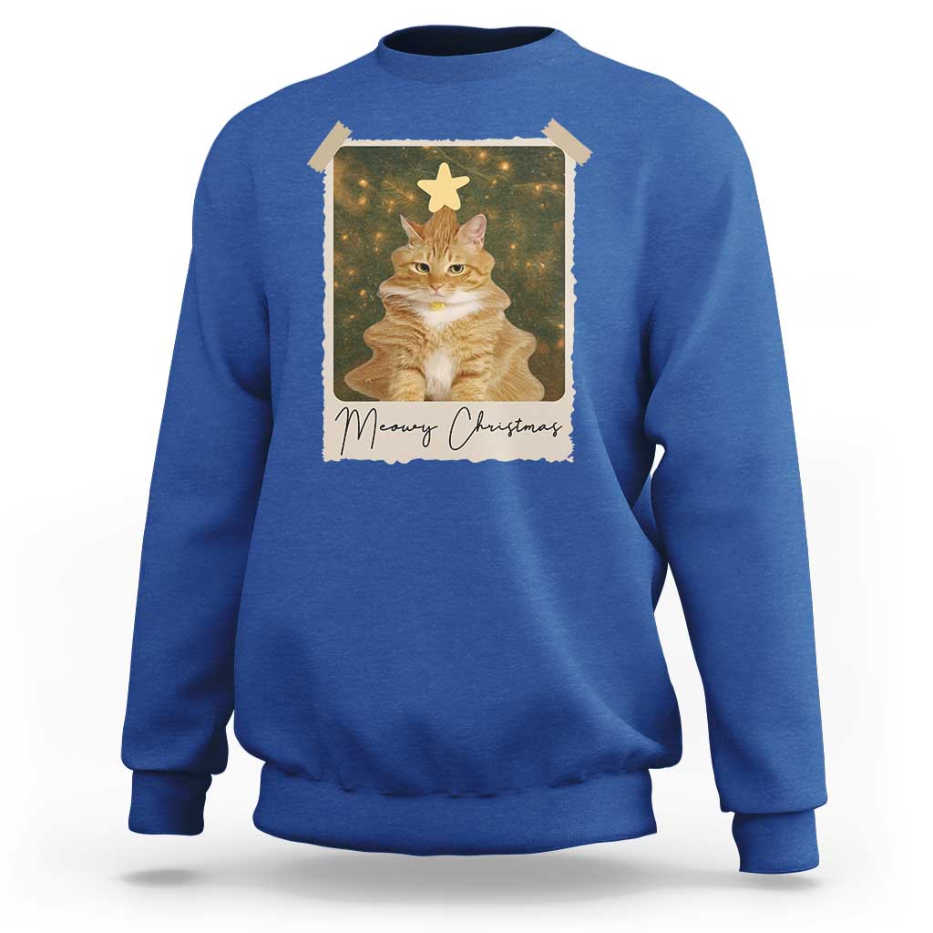 Meowy Christmas Sweatshirt Funny Cat Xmas Tree Retro Vintage Photo - Wonder Print Shop