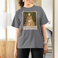 Meowy Christmas T Shirt For Women Funny Cat Xmas Tree Retro Vintage Photo - Wonder Print Shop