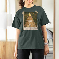 Meowy Christmas T Shirt For Women Funny Cat Xmas Tree Retro Vintage Photo - Wonder Print Shop
