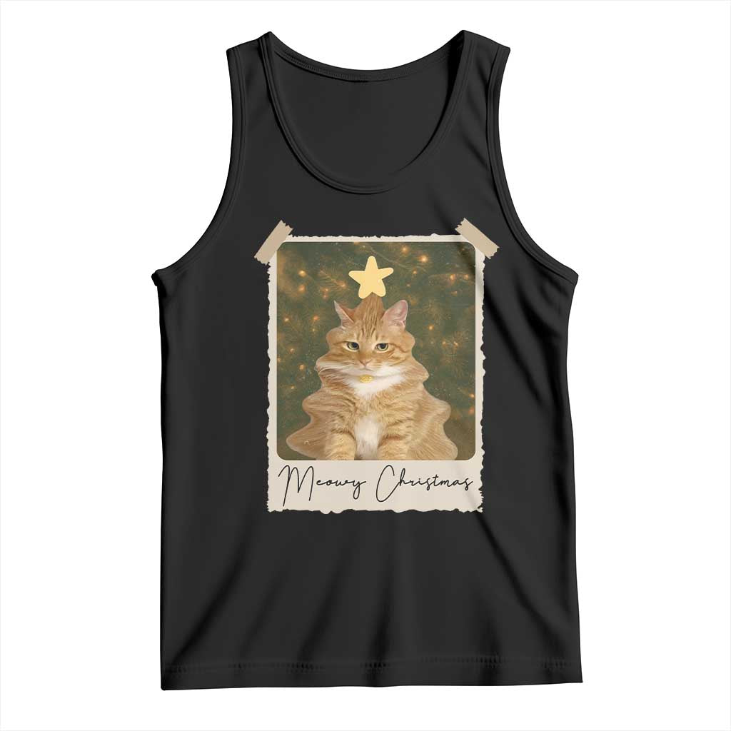 Meowy Christmas Tank Top Funny Cat Xmas Tree Retro Vintage Photo - Wonder Print Shop