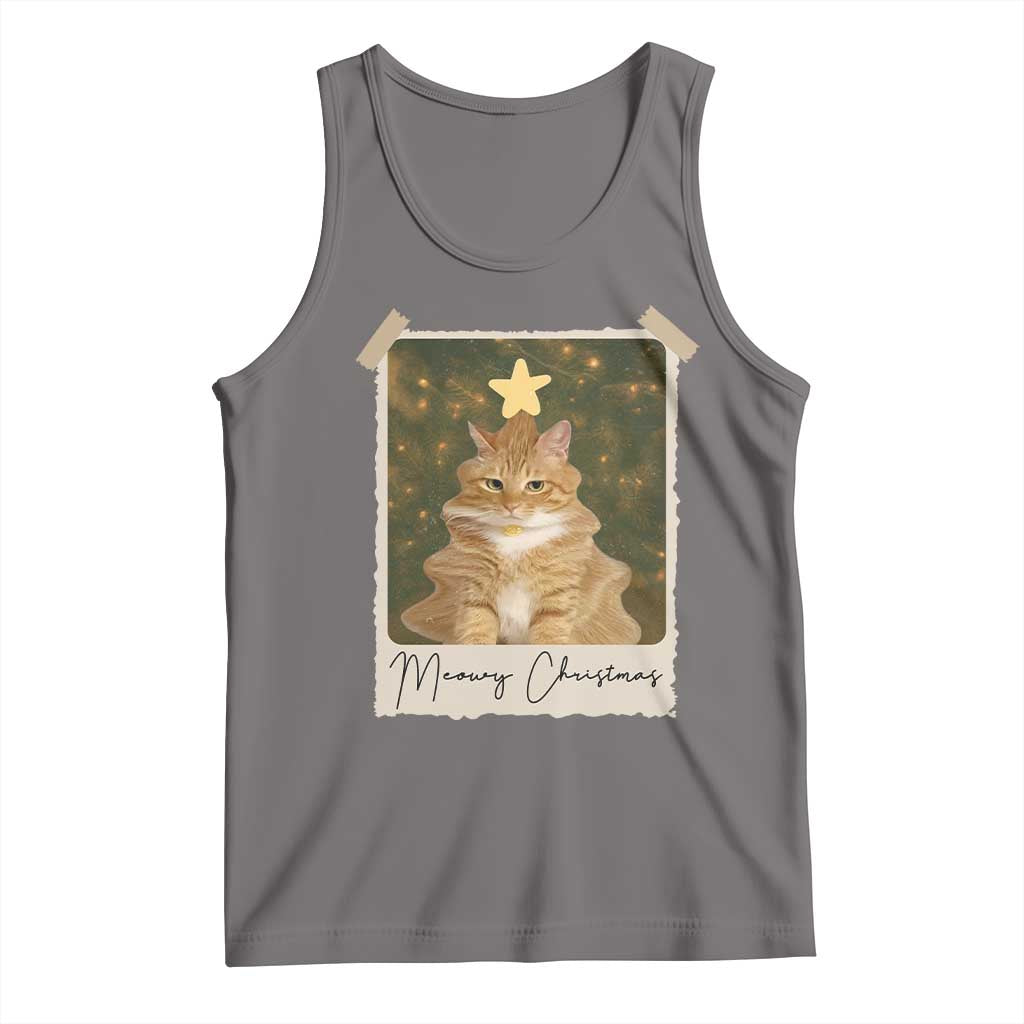 Meowy Christmas Tank Top Funny Cat Xmas Tree Retro Vintage Photo - Wonder Print Shop