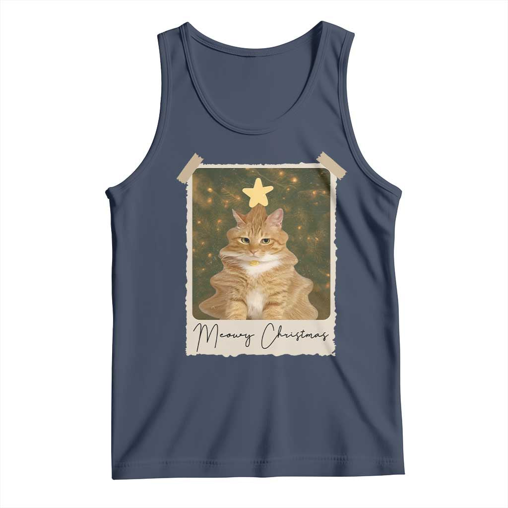 Meowy Christmas Tank Top Funny Cat Xmas Tree Retro Vintage Photo - Wonder Print Shop