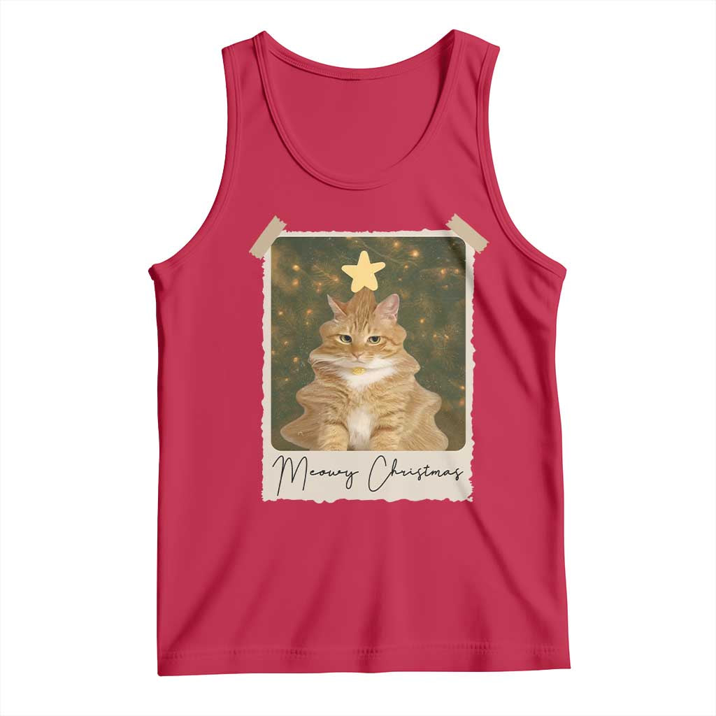 Meowy Christmas Tank Top Funny Cat Xmas Tree Retro Vintage Photo - Wonder Print Shop