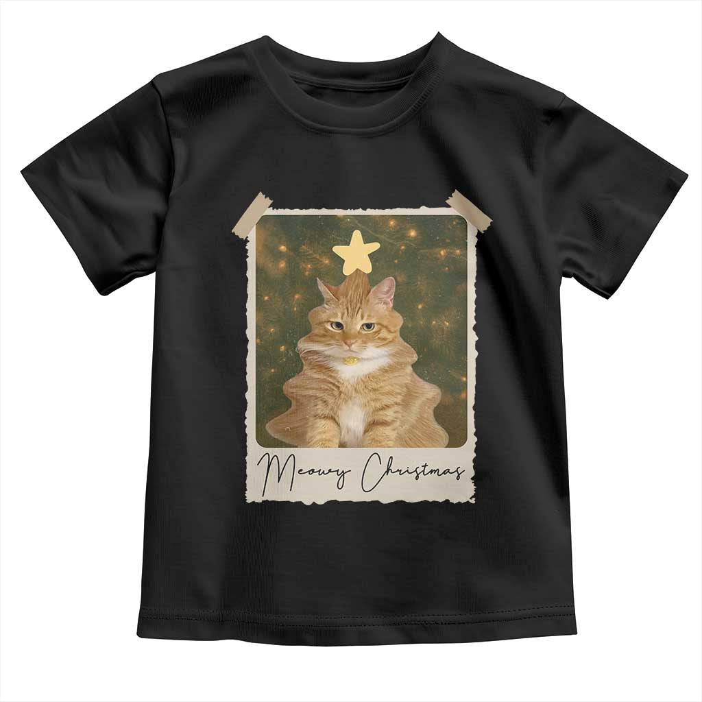 Meowy Christmas Toddler T Shirt Funny Cat Xmas Tree Retro Vintage Photo - Wonder Print Shop