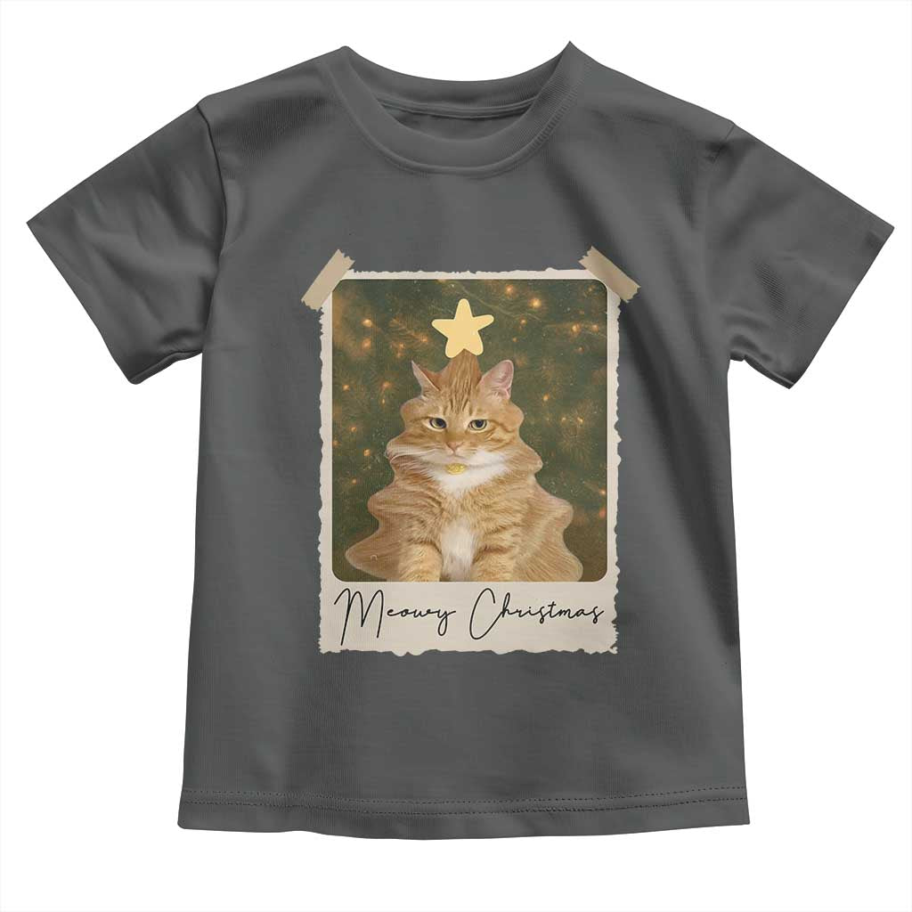 Meowy Christmas Toddler T Shirt Funny Cat Xmas Tree Retro Vintage Photo - Wonder Print Shop