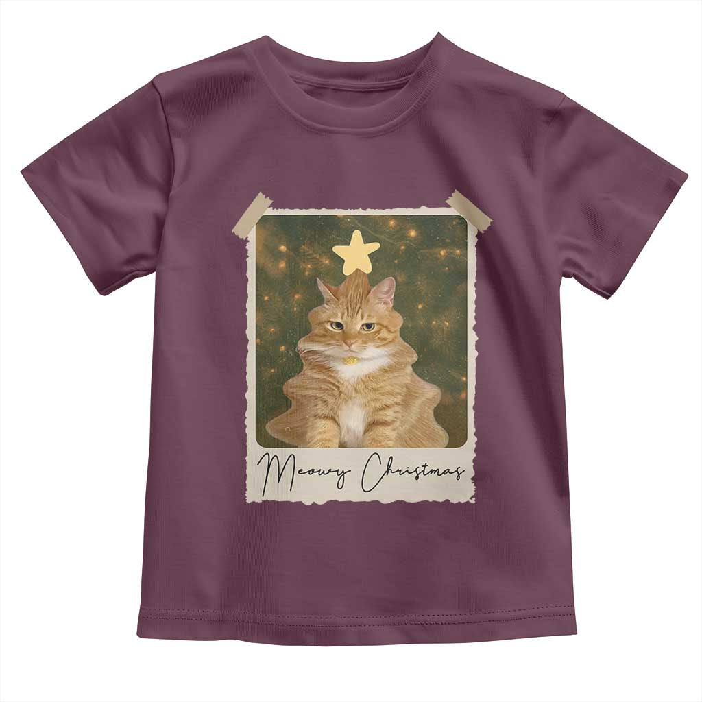 Meowy Christmas Toddler T Shirt Funny Cat Xmas Tree Retro Vintage Photo - Wonder Print Shop