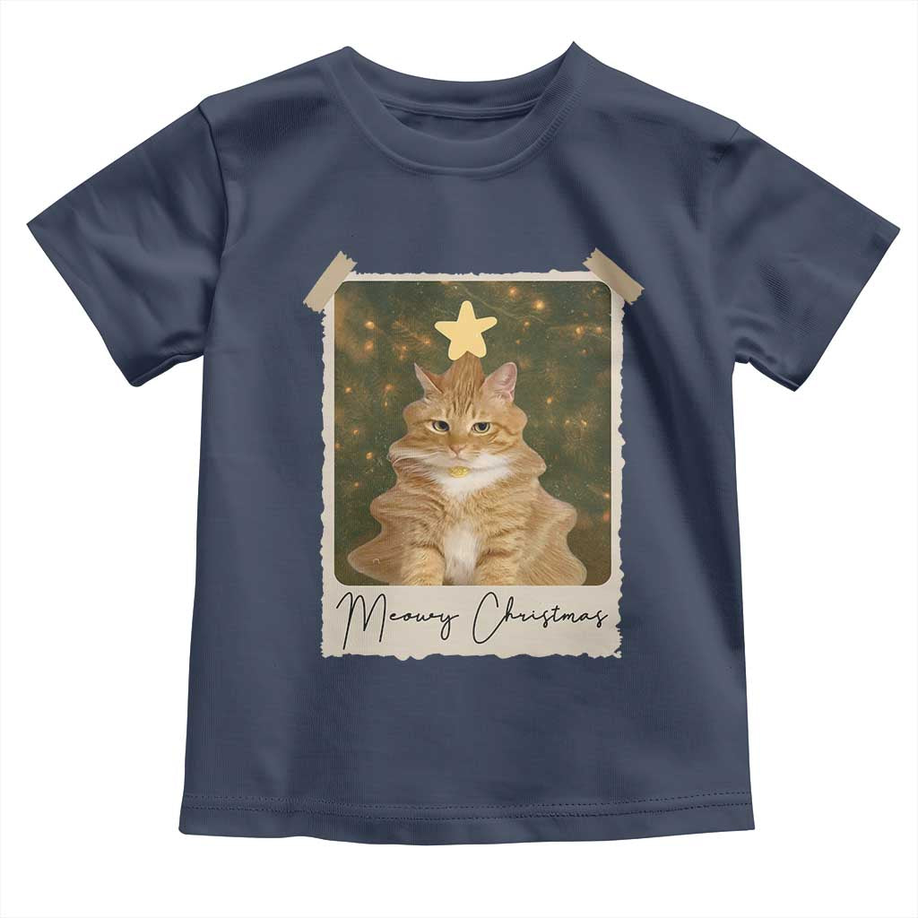 Meowy Christmas Toddler T Shirt Funny Cat Xmas Tree Retro Vintage Photo - Wonder Print Shop