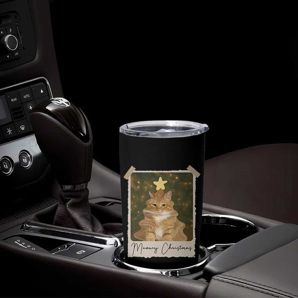 Meowy Christmas Tumbler Cup Funny Cat Xmas Tree Retro Vintage Photo - Wonder Print Shop