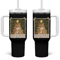 Meowy Christmas Tumbler With Handle Funny Cat Xmas Tree Retro Vintage Photo - Wonder Print Shop
