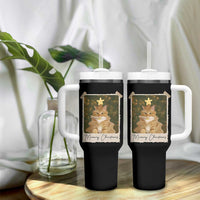 Meowy Christmas Tumbler With Handle Funny Cat Xmas Tree Retro Vintage Photo - Wonder Print Shop