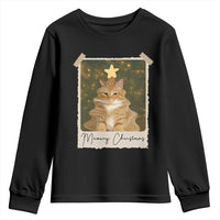 Meowy Christmas Youth Sweatshirt Funny Cat Xmas Tree Retro Vintage Photo - Wonder Print Shop