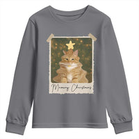 Meowy Christmas Youth Sweatshirt Funny Cat Xmas Tree Retro Vintage Photo - Wonder Print Shop