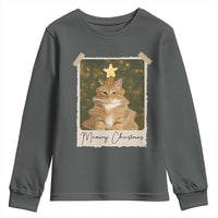 Meowy Christmas Youth Sweatshirt Funny Cat Xmas Tree Retro Vintage Photo - Wonder Print Shop
