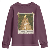 Meowy Christmas Youth Sweatshirt Funny Cat Xmas Tree Retro Vintage Photo - Wonder Print Shop