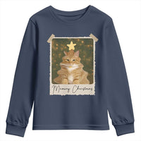 Meowy Christmas Youth Sweatshirt Funny Cat Xmas Tree Retro Vintage Photo - Wonder Print Shop