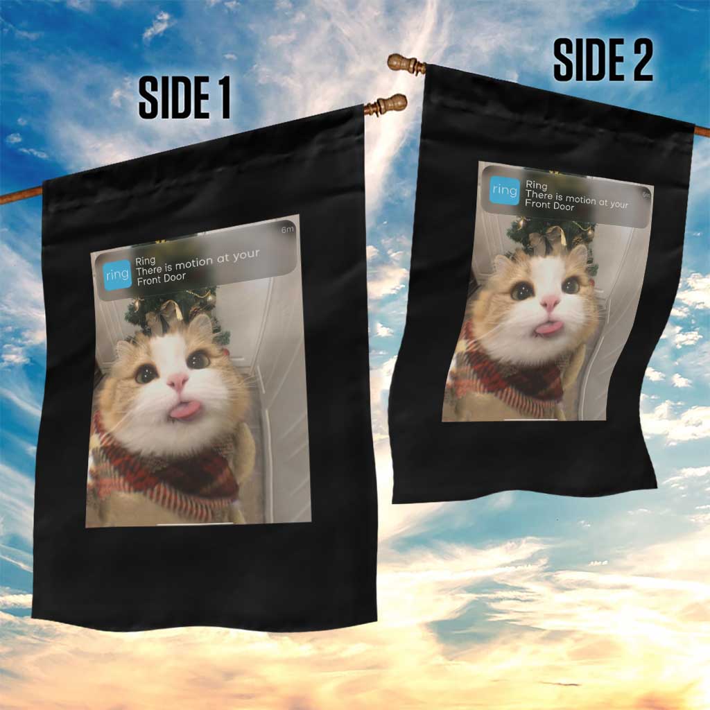 Funny Cat Christmas Garden Flag Ring There is Motion at Your Front Door Meme Xmas Tree - Wonder Print Shop