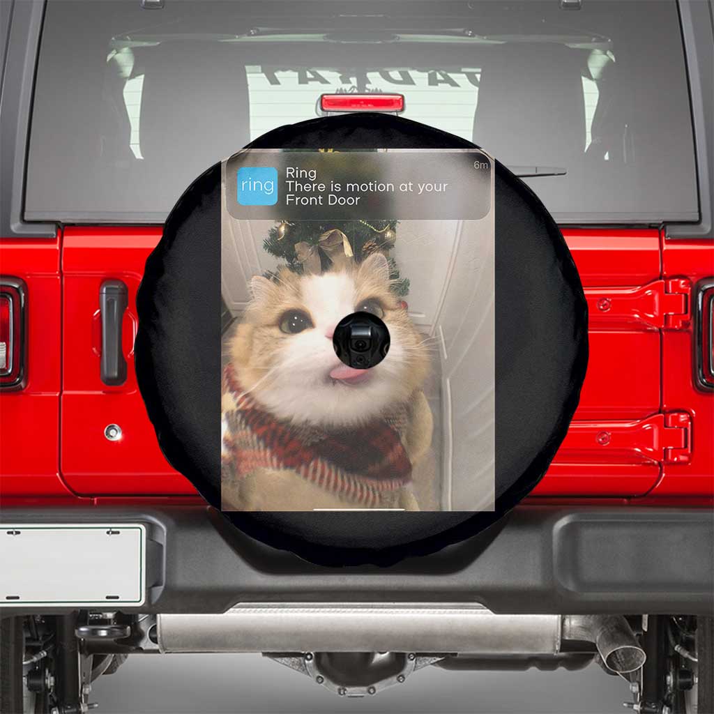 Funny Cat Christmas Spare Tire Cover Ring There is Motion at Your Front Door Meme Xmas Tree - Wonder Print Shop