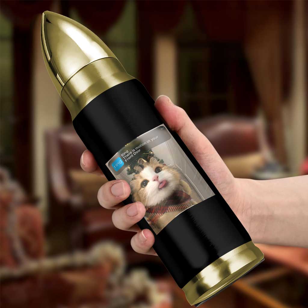Funny Cat Christmas Bullet Tumbler Ring There is Motion at Your Front Door Meme Xmas Tree - Wonder Print Shop