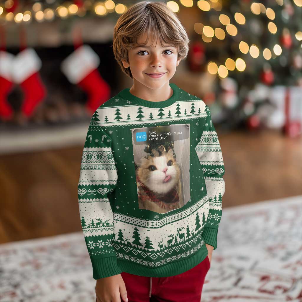 Funny Cat Xmas Ugly Christmas Sweater Ring There is Motion at Your Front Door Meme Xmas Tree - Wonder Print Shop