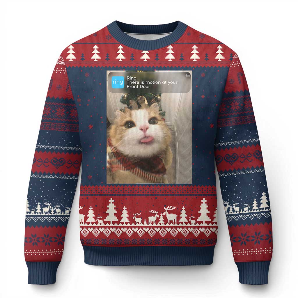 Funny Cat Xmas Ugly Christmas Sweater Ring There is Motion at Your Front Door Meme Xmas Tree - Wonder Print Shop