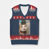 Funny Cat Xmas V-Neck Knit Sweater Vest Ring There is Motion at Your Front Door Meme Xmas Tree - Wonder Print Shop