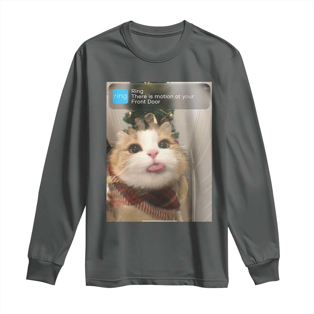 Funny Cat Christmas Long Sleeve Shirt Ring There is Motion at Your Front Door Meme Xmas Tree - Wonder Print Shop