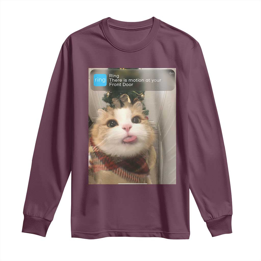 Funny Cat Christmas Long Sleeve Shirt Ring There is Motion at Your Front Door Meme Xmas Tree - Wonder Print Shop