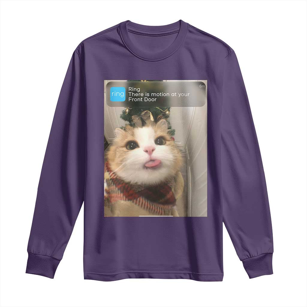 Funny Cat Christmas Long Sleeve Shirt Ring There is Motion at Your Front Door Meme Xmas Tree - Wonder Print Shop