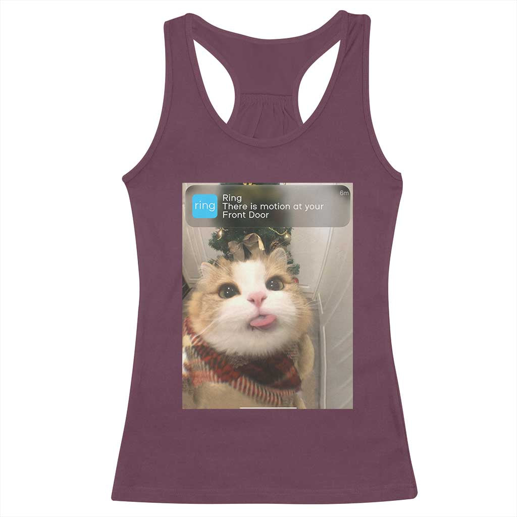 Funny Cat Christmas Racerback Tank Top Ring There is Motion at Your Front Door Meme Xmas Tree - Wonder Print Shop