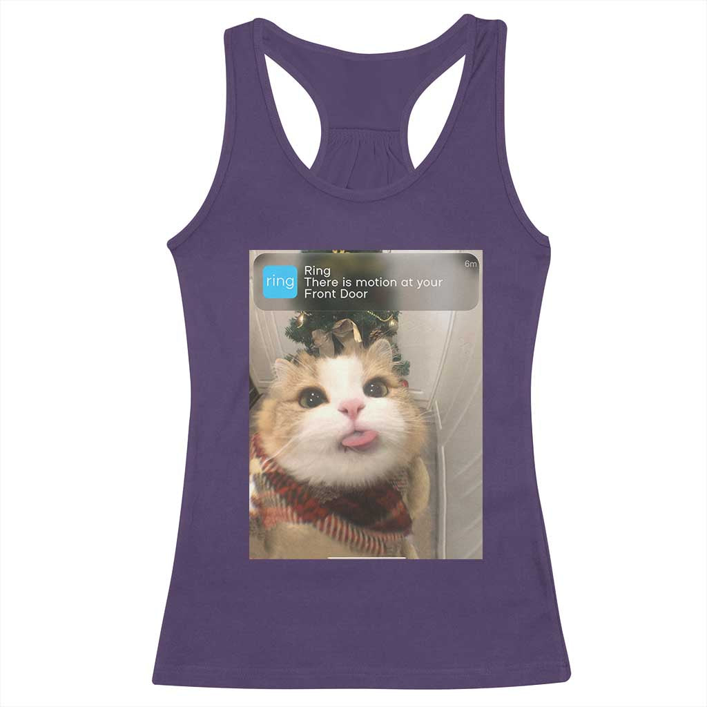 Funny Cat Christmas Racerback Tank Top Ring There is Motion at Your Front Door Meme Xmas Tree - Wonder Print Shop