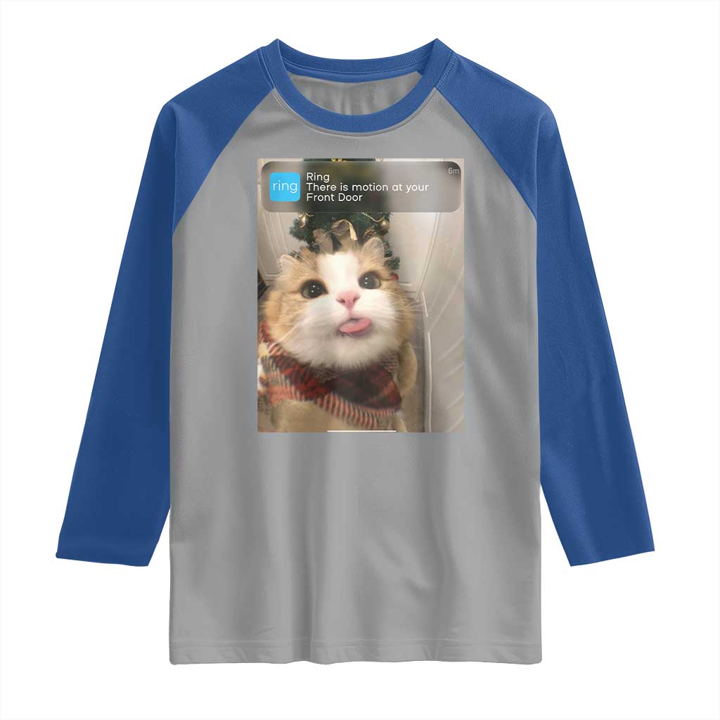 Funny Cat Christmas Raglan Shirt Ring There is Motion at Your Front Door Meme Xmas Tree - Wonder Print Shop