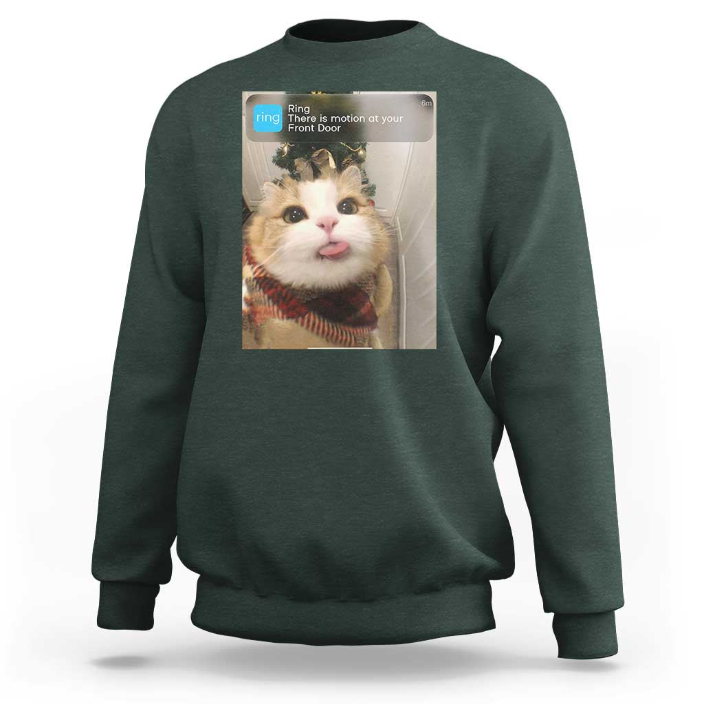 Funny Cat Christmas Sweatshirt Ring There is Motion at Your Front Door Meme Xmas Tree - Wonder Print Shop