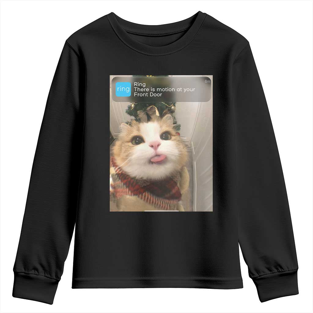 Funny Cat Christmas Youth Sweatshirt Ring There is Motion at Your Front Door Meme Xmas Tree - Wonder Print Shop