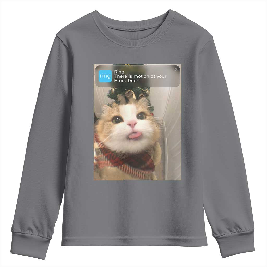 Funny Cat Christmas Youth Sweatshirt Ring There is Motion at Your Front Door Meme Xmas Tree - Wonder Print Shop
