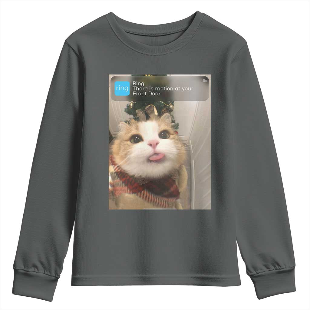 Funny Cat Christmas Youth Sweatshirt Ring There is Motion at Your Front Door Meme Xmas Tree - Wonder Print Shop