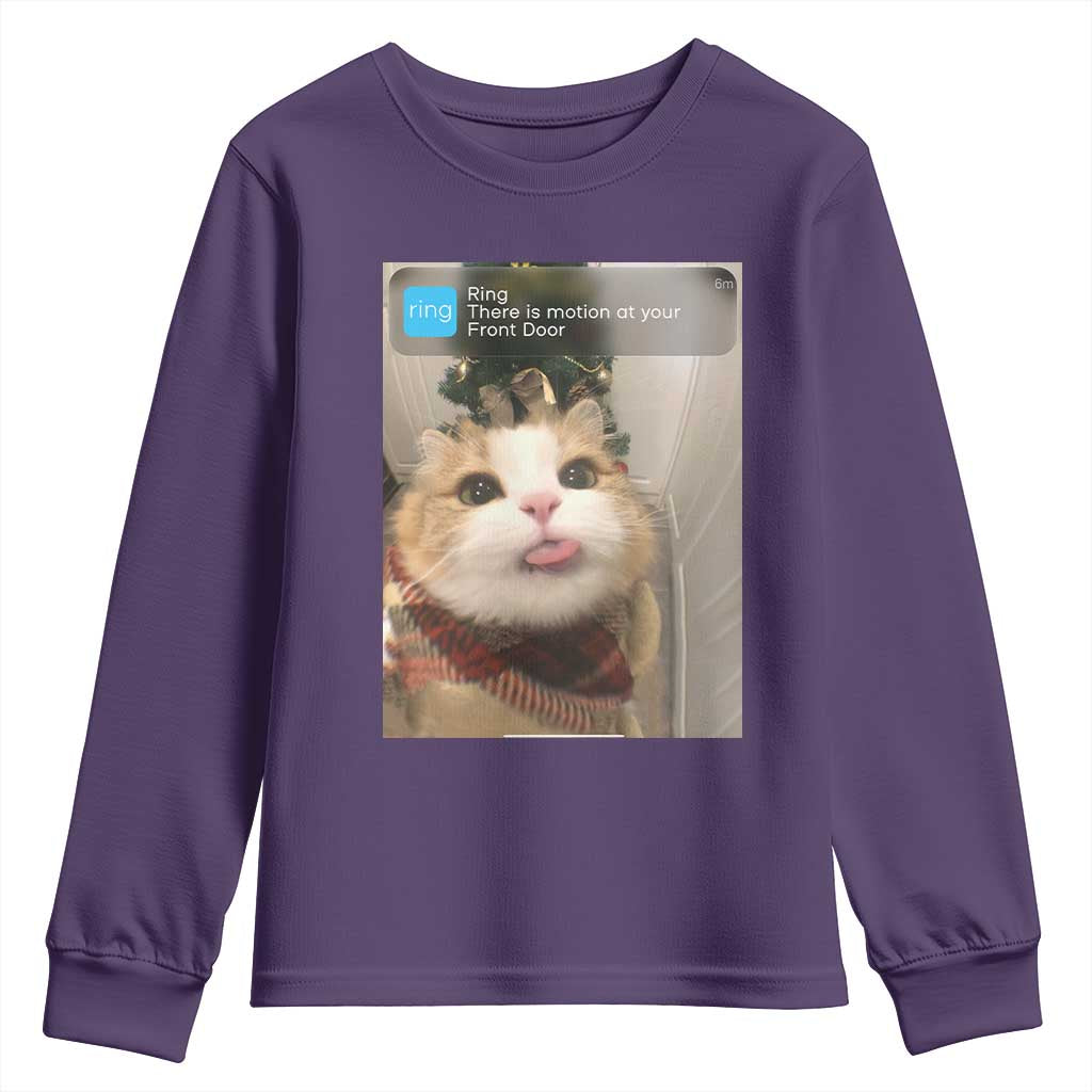 Funny Cat Christmas Youth Sweatshirt Ring There is Motion at Your Front Door Meme Xmas Tree - Wonder Print Shop