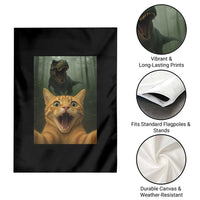 Cat Selfie With Dinosaur Garden Flag Funny Cat Gifts - Wonder Print Shop