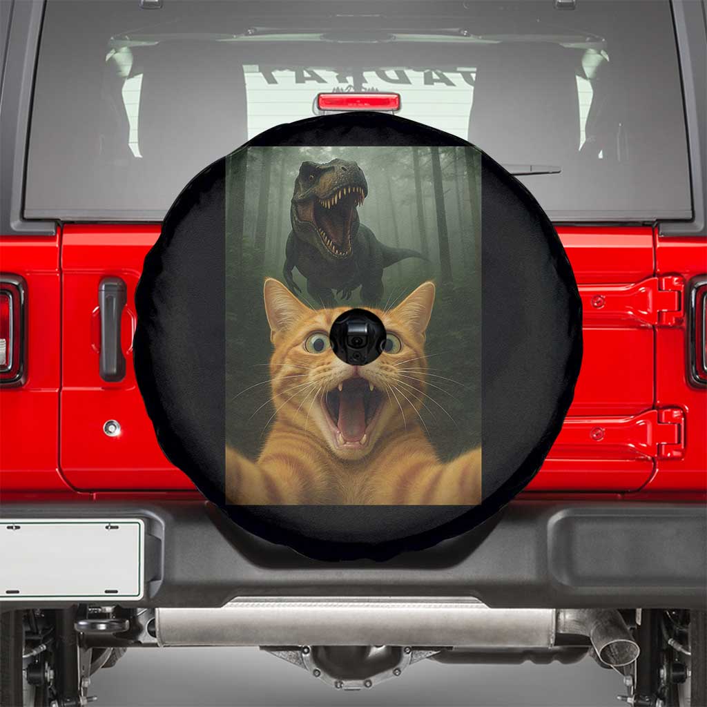 Cat Selfie With Dinosaur Spare Tire Cover Funny Cat Gifts - Wonder Print Shop